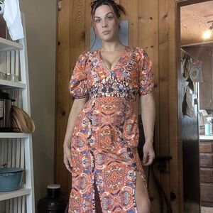 Antropologie IKAT Orange Maxi Dress with Tags